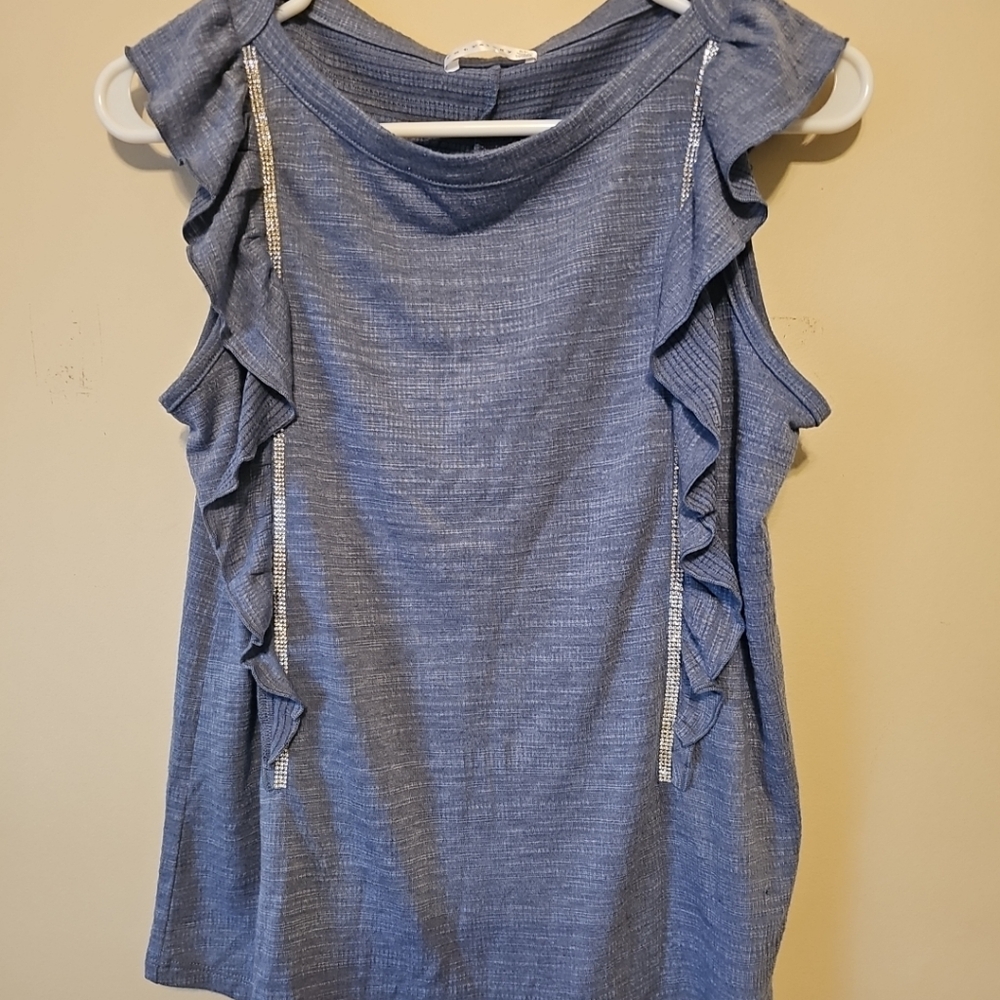 Retrology Women's Ruffled Sleeveless Top ‎ Size S Blue